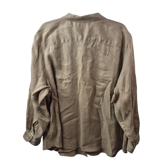 Lauren Ralph Lauren Top Womens 3X Beige 100% Linen Button Up Shirt Long Sleeve - Picture 2 of 8
